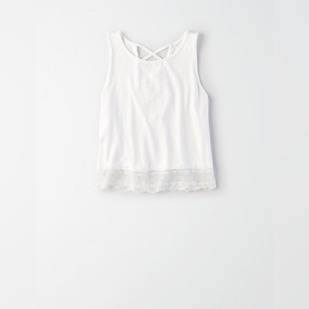American Eagle Lace Hem Tank Top in Natural White